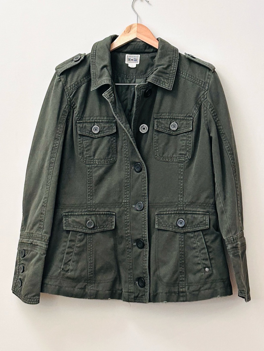 Converse One Star Green Utility Button-Up Cotton Twill Field Jacket Women’s L